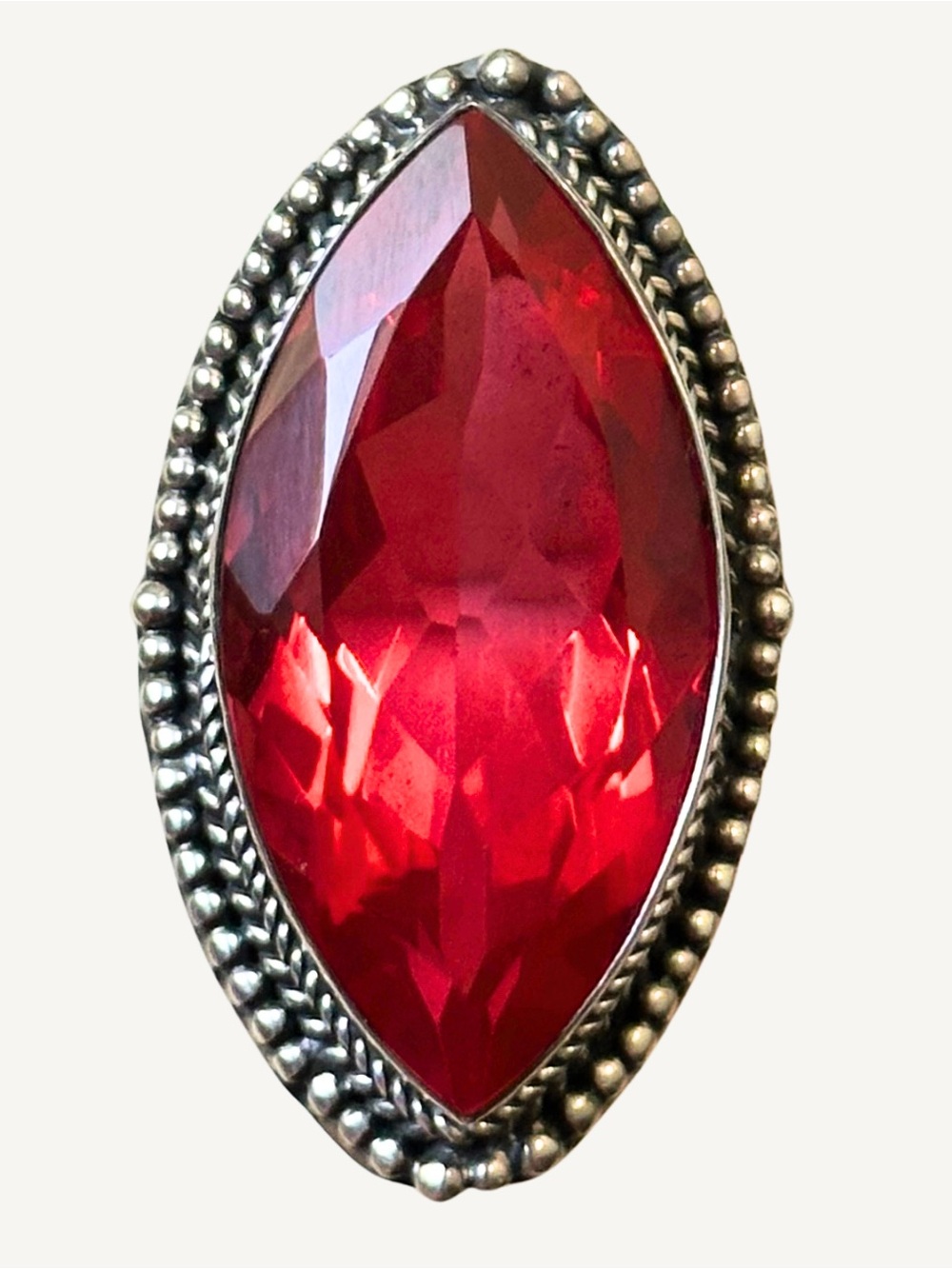 Red Spinel Sterling Silver Size 8 Marquise Navette 29.5mm Cocktail Ring - Picture 6 of 12